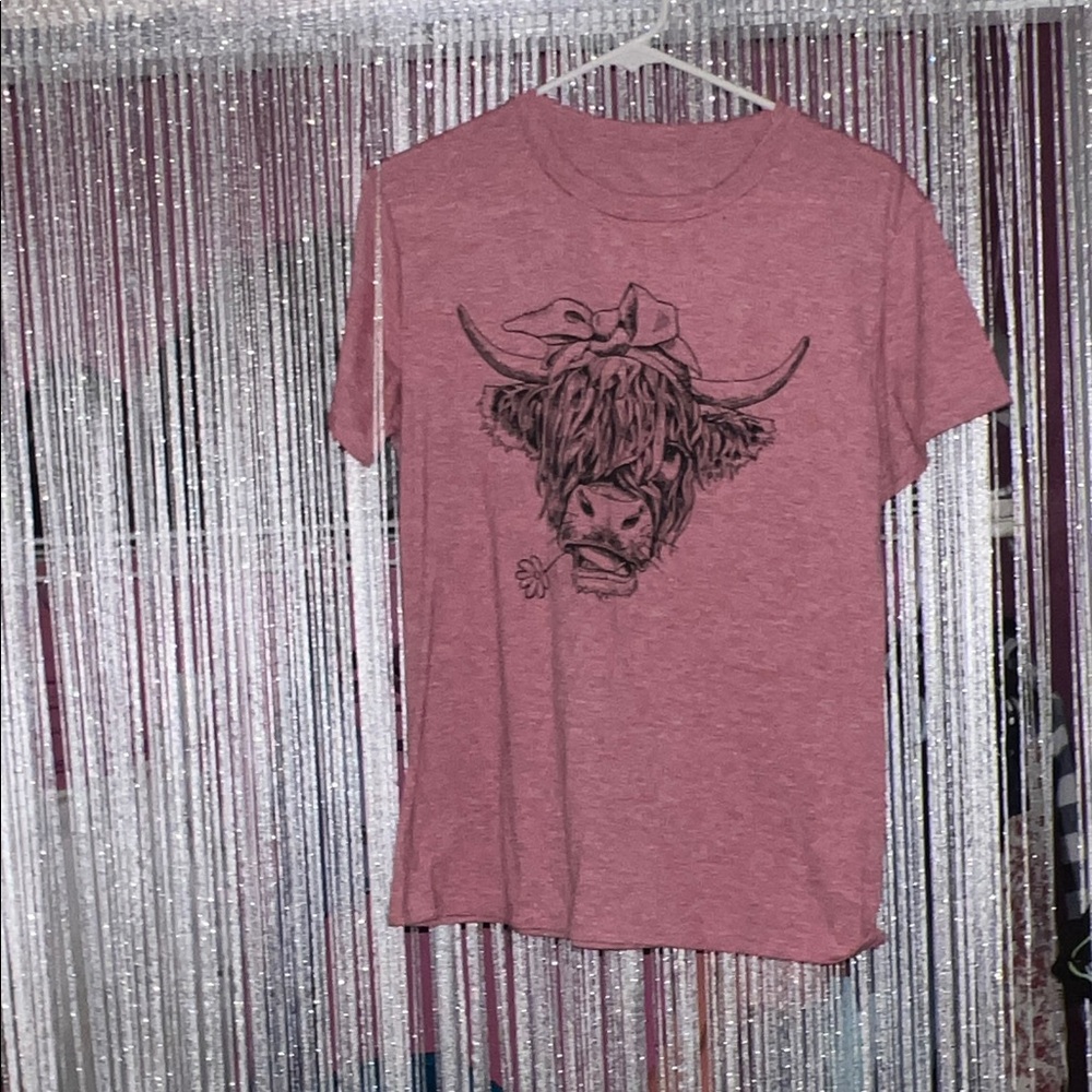 Pink Graphic T-Shirt with Cow Design